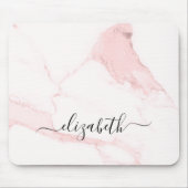 赤面ピンクマーブルモノグラムエレガント名モダン マウスパッド (正面)