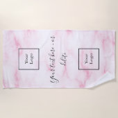 赤面ピンクマーブル会社のロゴビジネス ビーチタオル (正面)