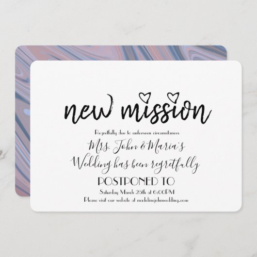 赤面ピンクマーブル新ミッション結婚の日付の変更 招待状 (正面/裏面)