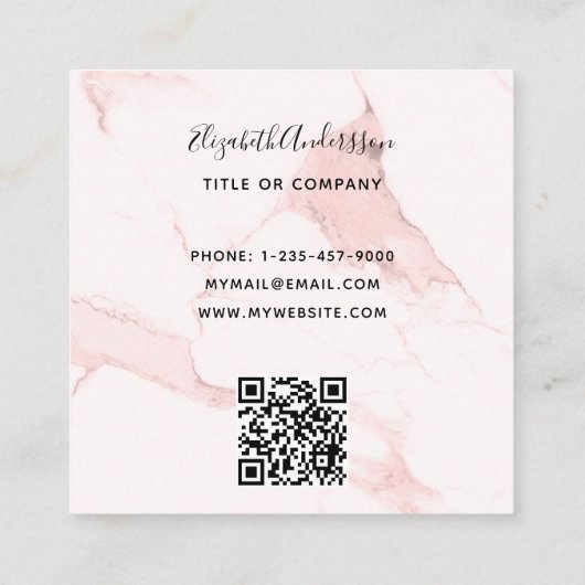 赤面ピンクマーブル金ゴールドエレガントロゴQRコード スクエア名刺 (裏面)
