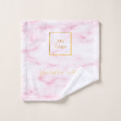 赤面ピンクマーブル金ゴールド会社ロゴ文字事業 バスタオルセット (ウォッシュタオル)