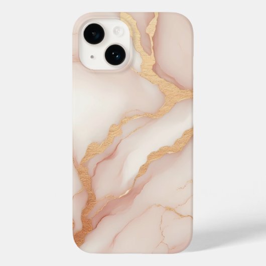 赤面ピンクマーブルiPhone 14ケースと金ゴールド静脈 Case-Mate iPhoneケース (裏面)