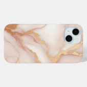 赤面ピンクマーブルiPhone 15ケースと金ゴールド静脈 Case-Mate iPhoneケース (裏面 (横))