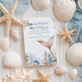 赤面ピンクマーメイドテールベイビーシャワーオムツラッフル エンクロージャーカード