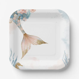 赤面ピンクマーメイドテールベイビーシャワー ペーパープレート