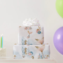 赤面ピンクマーメイドテールベイビーシャワー ラッピングペーパー