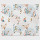 赤面ピンクマーメイドテールベイビーシャワー ラッピングペーパー (フラット)