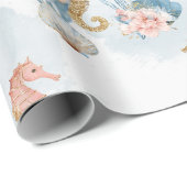 赤面ピンクマーメイドテールベイビーシャワー ラッピングペーパー (ロールコーナー)