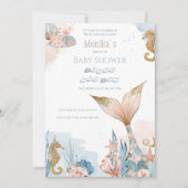 赤面ピンクマーメイドテールベイビーシャワー 招待状 (正面)