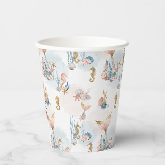 赤面ピンクマーメイドテールベイビーシャワー 紙コップ (正面)