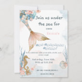 赤面ピンクマーメイドテール誕生日 招待状 (正面)