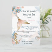 赤面ピンクマーメイドテール誕生日 招待状 (スタンド正面)