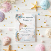 赤面ピンクマーメイドテール誕生日 招待状