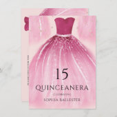 赤面ピンクマーメイドドレス15thキンセアニェラパーティー 招待状 (正面/裏面)