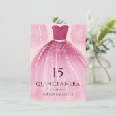 赤面ピンクマーメイドドレス15thキンセアニェラパーティー 招待状 (スタンド正面)