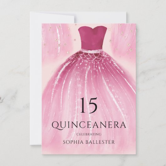 赤面ピンクマーメイドドレス15thキンセアニェラパーティー 招待状 (正面)
