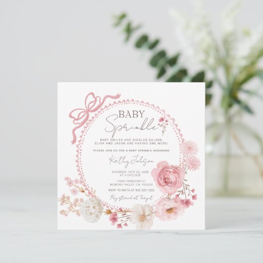 赤面ピンクミニマリストコケットベビー散布機 招待状 (スタンド正面)