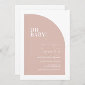 赤面ピンクミニマリストハーフアーチオーベビーシャワー 招待状 (正面/裏面)