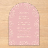 赤面ピンクミニマリストボタニカル結婚式招待状 アクリル招待状 (正面)