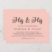 赤面ピンクミニマリスト彼と彼のカップルのシャワー 招待状 (正面/裏面)