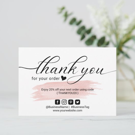 赤面ピンクミニマリスト注文ありがとう サンキューカード (スタンド正面)