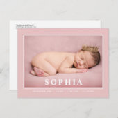 赤面ピンクミニマリスト赤ちゃん女の子の誕生発表 ポストカード (正面/裏面)