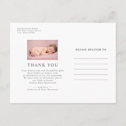 赤面ピンクミニマリスト赤ちゃん女の子の誕生発表 ポストカード (裏面)