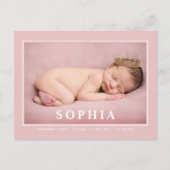 赤面ピンクミニマリスト赤ちゃん女の子の誕生発表 ポストカード (正面)