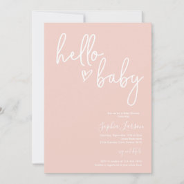 赤面ピンクミニマリモダンストボホベビーシャワー 招待状