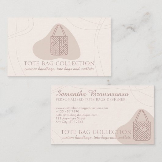 赤面ピンクミニマルフェミニンリストトートバッグ 名刺 (正面/裏面)