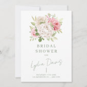 赤面ピンクミニマルフローラブライダルシャワー 招待状 (正面)