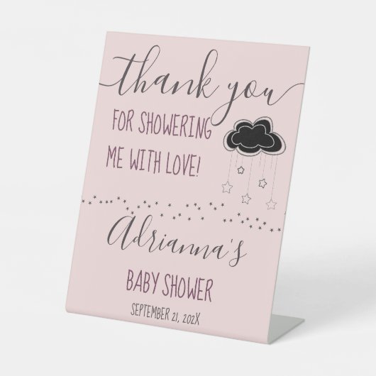 赤面ピンクミニマルモダンサンキューベイビーシャワー 台座サイン (正面)