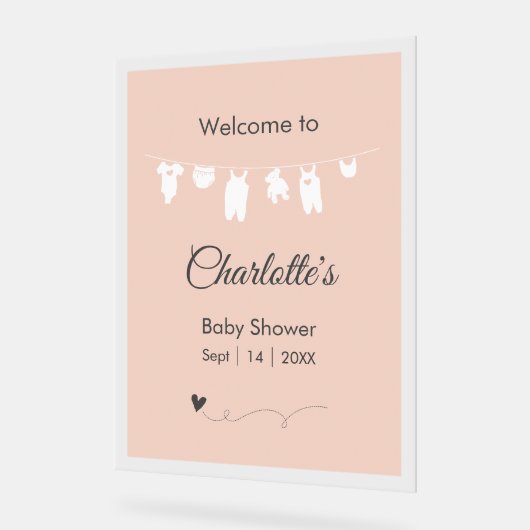 赤面ピンクミニマル半透明ベビーガールシャワー アクリルサイン (傾斜)