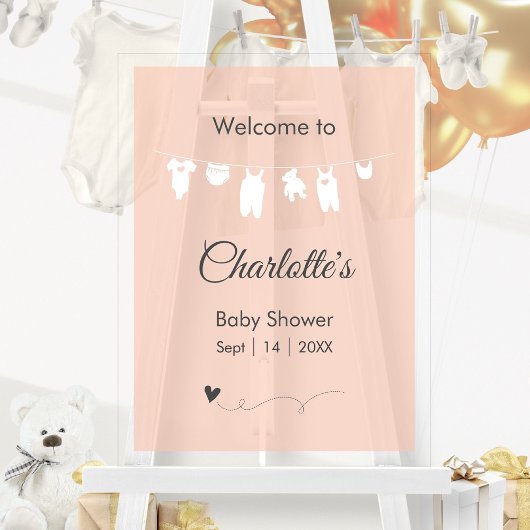 赤面ピンクミニマル半透明ベビーガールシャワー アクリルサイン