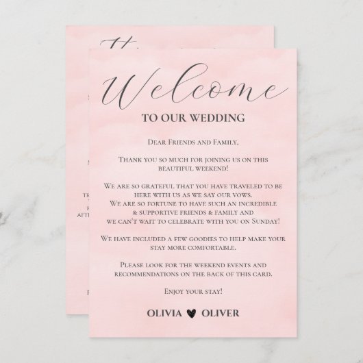 赤面ピンクミニマル結婚リストの週末の日程 エンクロージャーカード (正面/裏面)