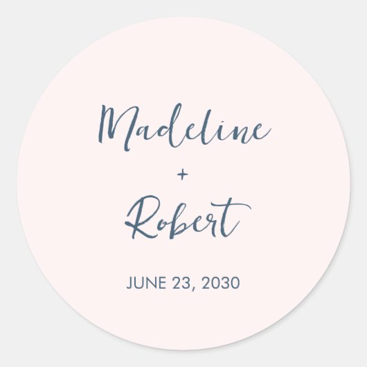 赤面ピンクミニマル結婚リストBLue封筒用シール ラウンドシール (正面)