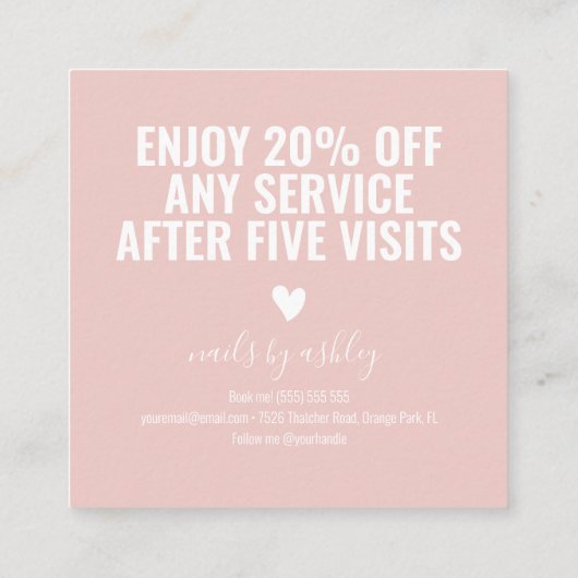 赤面ピンクミニモダンマリスガーリートシック ロイヤリティカード (裏面)