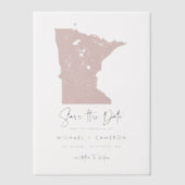 赤面ピンクミネソタマップミニマリスト日付を保存 ベラム紙招待状 (正面)