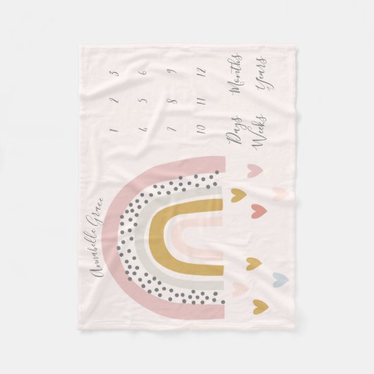 赤面ピンクミュート虹の毎月のベビーマイルストーン フリースブランケット (正面)
