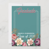 赤面ピンクミントグリーン植物学フローラ卒業 案内状 (正面)