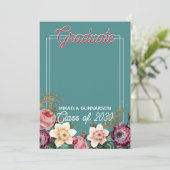 赤面ピンクミントグリーン植物学フローラ卒業 案内状 (スタンド正面)