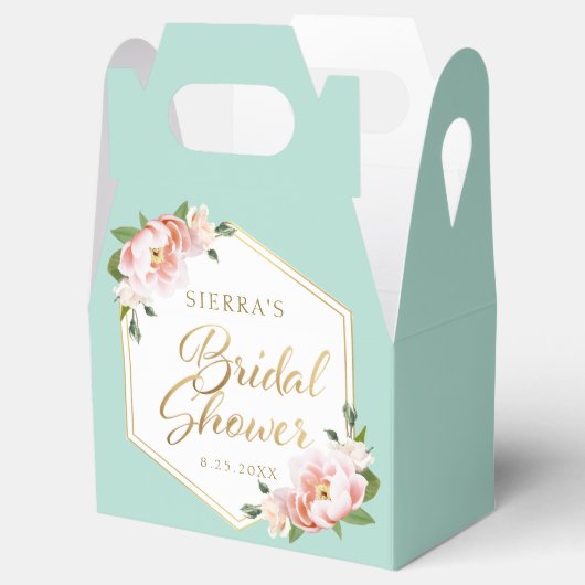 赤面ピンクミントグリーン金ゴールド幾何学的ブライダルシャワー フェイバーボックス (オープン)