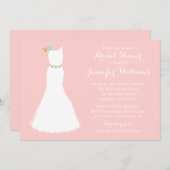 赤面ピンクミントフローラ結婚ズガウンブライダルシャワー 招待状 (正面/裏面)
