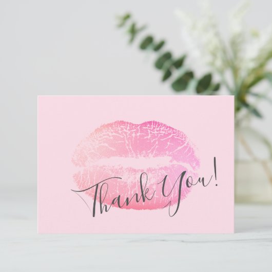赤面ピンクメイクアップ美しいリップグロス サンキューカード (スタンド正面)