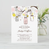 赤面ピンクメイソンジャースフローラ賛美ベビー 招待状 (スタンド正面)