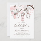 赤面ピンクメイソンジャースブライダルシャワー 招待状 (正面)