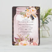 赤面ピンクメイソンジャーブフェザー結婚フローラ 招待状 (スタンド正面)