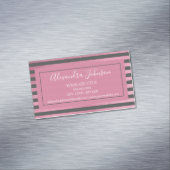 赤面ピンクメタリックフォイルおよびグレーストライプカラー マグネット名刺 (インサイチュ)