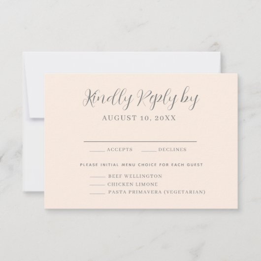 赤面ピンクメニュー選択ウェディングRSVPカード 出欠カード (正面)