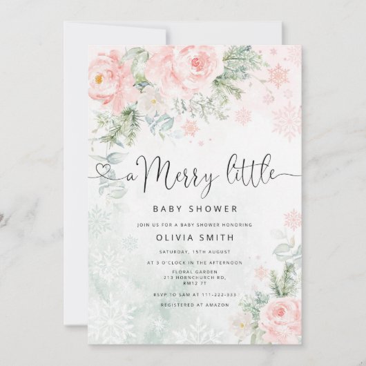 赤面ピンクメリーの小さな赤ちゃん 招待状 (正面)